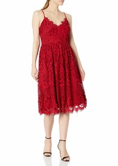 Nicole Miller New York Women's Spaghetti Strap Fit and Flare Dress red