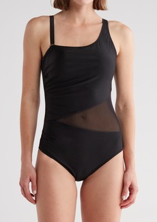 Nicole Miller One-Shoulder Mesh One-Piece Swimsuit in Black at Nordstrom Rack