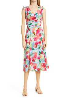 Nicole Miller Printed Ruffle Silk Blend Midi Dress in Red Multicolor at Nordstrom
