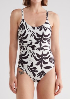 Nicole Miller Side Ruching One-Piece Swimsuit in Ivory/Black Abstract at Nordstrom Rack