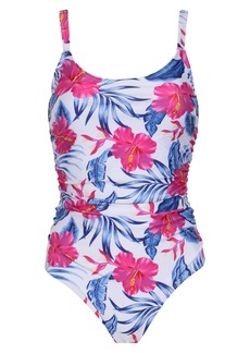 Nicole Miller Side Ruching One-Piece Swimsuit in Tropical Fuschia at Nordstrom Rack