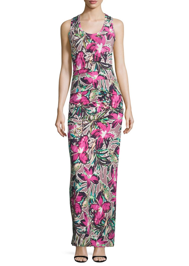 Nicole Miller Nicole Miller Sleeveless Ruched Floral-Print Maxi Dress