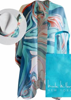 Nicole Miller Straw Sun Hats Kimono Beach Cover Ups for Women and Travel Tote Matching for Packable Foldable