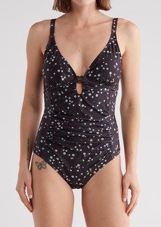 NICOLE MILLER STUDIO Plunge Crisscross Strap One-Piece Swimsuit in Ditsy at Nordstrom Rack
