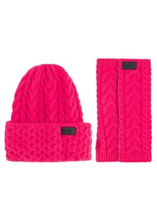 Nicole Miller Winter Hat Cable Knit Beanie & Arm Warmer Sleeves Gift Set for Women Fashion Long Fingerless Gloves