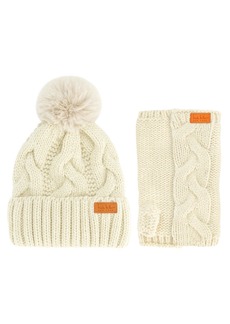 Nicole Miller Winter Hat Cable Knit Beanie and Arm Warmer Sleeves for Women Fashion Long Fingerless Gloves