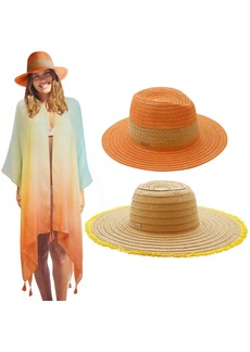 Nicole Miller Women's 2 Sun Beach Coverup Straw Hat & Duster-Sunset Standard
