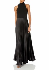 Nicole Miller Women's Poly Satin Mock Neck Pleated Gown