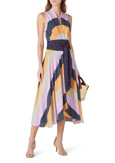 Nicole Miller Pastel Stripe Midi Dress In Multicolored
