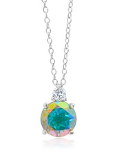 Nicole Miller Platinum Overlay over Sterling Silver Round Gemstone Pendant Necklace with CZ Accents on 18 Inch Adjustable Chain