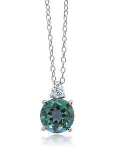 Nicole Miller Platinum Overlay over Sterling Silver Round Gemstone Pendant Necklace with CZ Accents on 18 Inch Adjustable Chain
