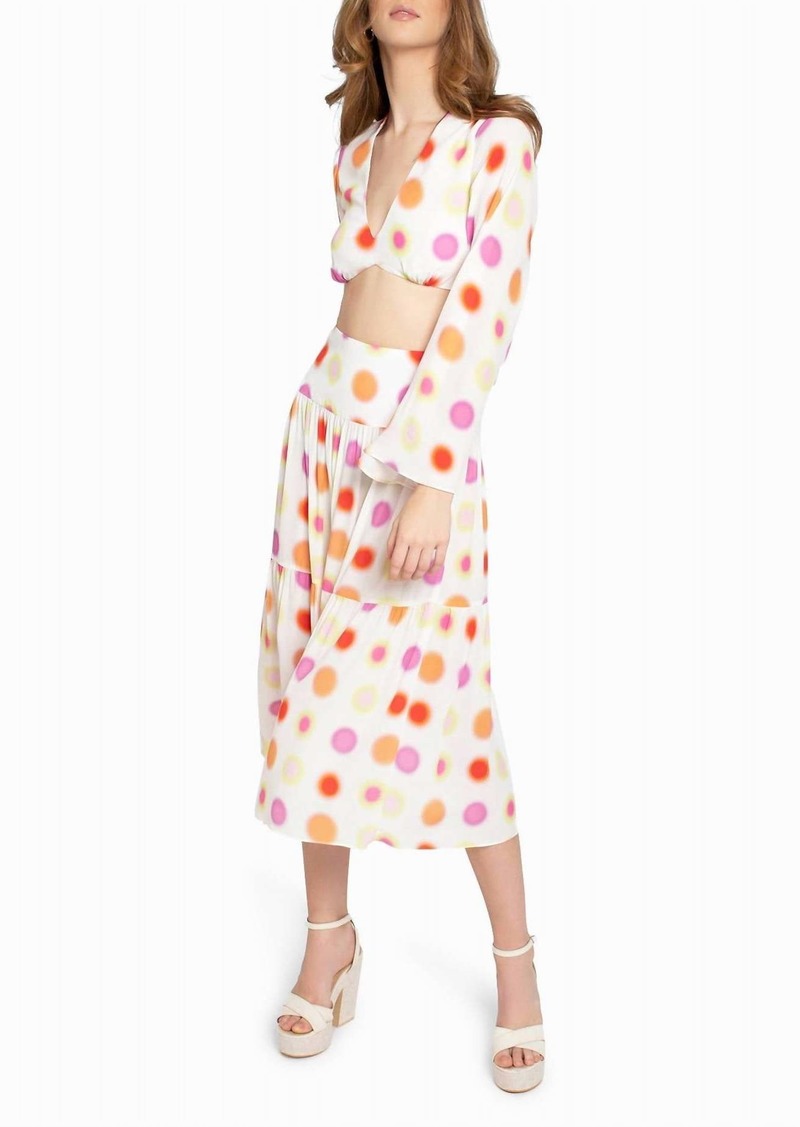 Nicole Miller Radiant Aura Silk Midi Skirt In White Aura Dot