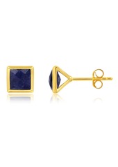 Nicole Miller Sterling Silver and 14k Yellow Gold Plated Princess Cut 6mm Gemstone Square Stud Earrings with Push Backs