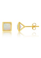 Nicole Miller Sterling Silver and 14k Yellow Gold Plated Princess Cut 6mm Gemstone Square Stud Earrings with Push Backs