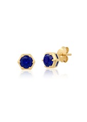 Nicole Miller Sterling Silver and 14k Yellow Gold Plated Round Cut 5mm Gemstone Hexagon Stud Earrings with Push Backs
