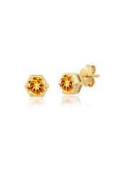 Nicole Miller Sterling Silver and 14k Yellow Gold Plated Round Cut 5mm Gemstone Hexagon Stud Earrings with Push Backs