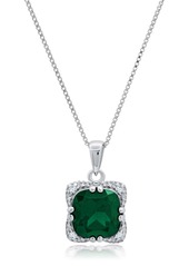Nicole Miller Sterling Silver Cushion Cut Gemstone Square Pendant Necklace and Created White Sapphire Accents on 18 Inch Chain