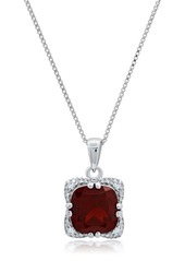 Nicole Miller Sterling Silver Cushion Cut Gemstone Square Pendant Necklace and Created White Sapphire Accents on 18 Inch Chain