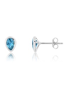 Nicole Miller Sterling Silver Pear Cut 6mm Gemstone Bezel Set Stud Earrings with Push Backs