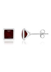Nicole Miller Sterling Silver Princess Cut 6mm Gemstone Square Stud Earrings with Push Backs