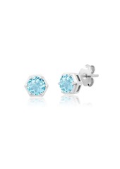 Nicole Miller Sterling Silver Round Cut 5mm Gemstone Hexagon Stud Earrings with Push Backs