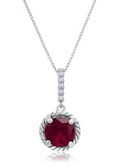 Nicole Miller Sterling Silver Round Cut Gemstone Roped Halo Pendant Necklace and Created White Sapphire Accents on 18 Inch Chain