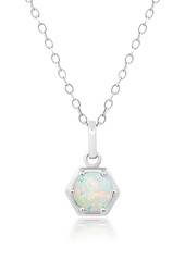 Nicole Miller Sterling Silver Round Gemstone Hexagon Pendant Necklace on 18 Inch Chain