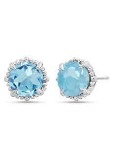 Nicole Miller Sterling Silver with 8mm Round Cut Gemstone Halo Stud Earrings