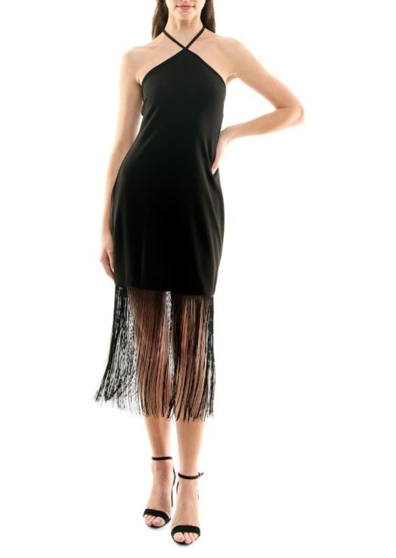 Nicole Miller Wren Fringed Hem Halter Dress