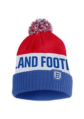 Men's Nike Blue, Red England National Team Classic Stripe Cuffed Knit Hat With Pom - Blue, Red