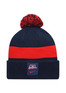 Men's Nike Navy Usa Hockey Sideline Cuffed Knit Hat with Pom - Navy
