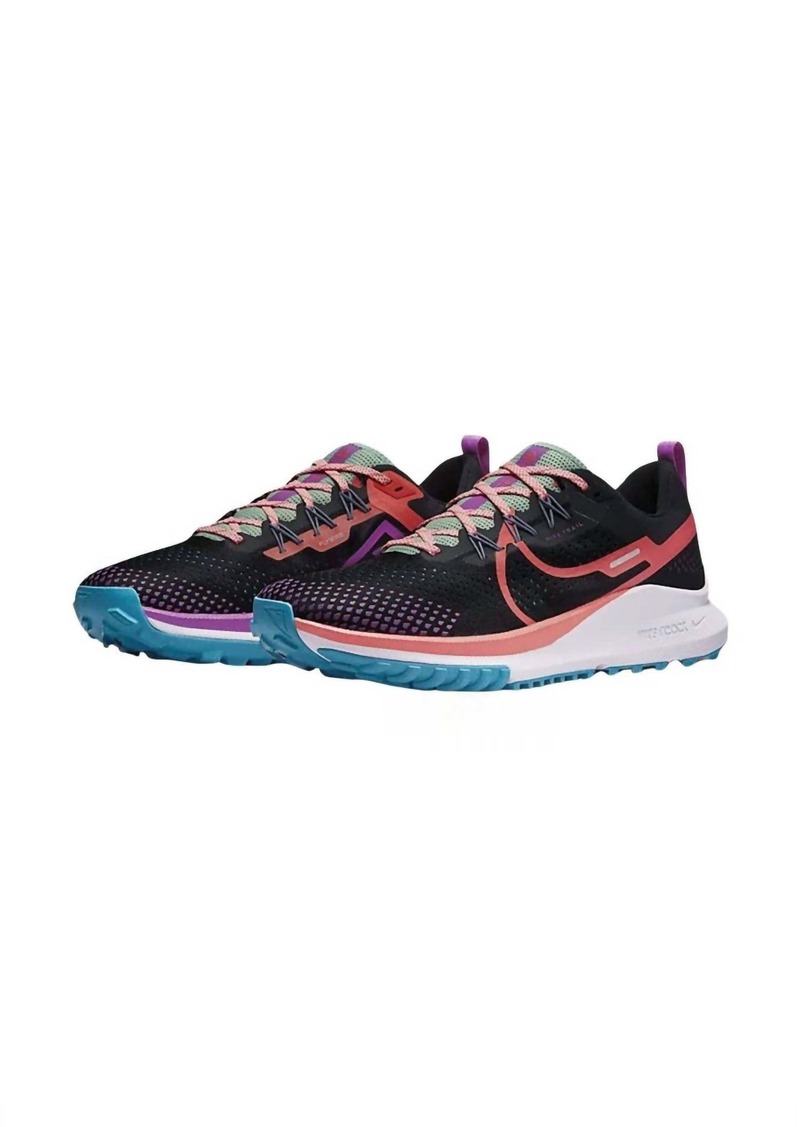 Men's Nike React Pegasus Trail 4 Shoes -D/medium Width In Black/magic Ember/purple