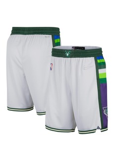 Men's Nike White and Green Milwaukee Bucks 2021/22 City Edition Swingman Shorts - White, Green