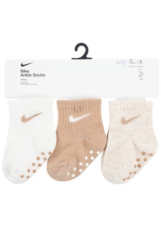 Nike Baby Boys or Baby Girls Core Ankle Gripper Socks, Pack of 3 - Pale Ivory