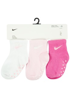 Nike Baby Boys or Baby Girls Core Ankle Gripper Socks, Pack of 3 - Med Pink