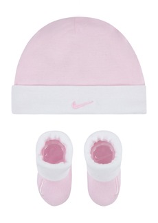 Nike Baby Boys or Baby Girls Swoosh Hat and Booties, 2 Piece Set - Pink Foam, White