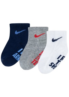 Nike Baby Boys or Girls Verbiage Gripper Cotton Socks, Pack of 3 - Midnight Navy
