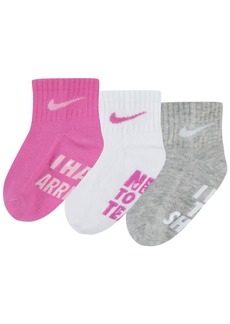 Nike Baby Boys or Girls Verbiage Gripper Cotton Socks, Pack of 3 - Playful Pink