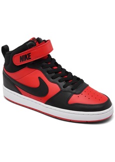 Nike Big Kids Court Borough Mid 2 Adjustable Strap closure Casual Sneakers from Finish Line - University Red, Black