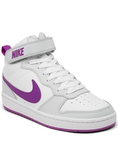 Nike Big Kids Court Borough Mid 2 Casual Sneakers from Finish Line - Pure Plat, Vivid Purple