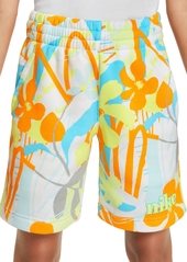 Nike Big Kids Sportswear Printed Club Fleece Shorts - White/total Orange/barely Volt