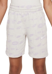 Nike Big Kids Sportswear Printed Club French Terry Shorts - Olive Aura/white