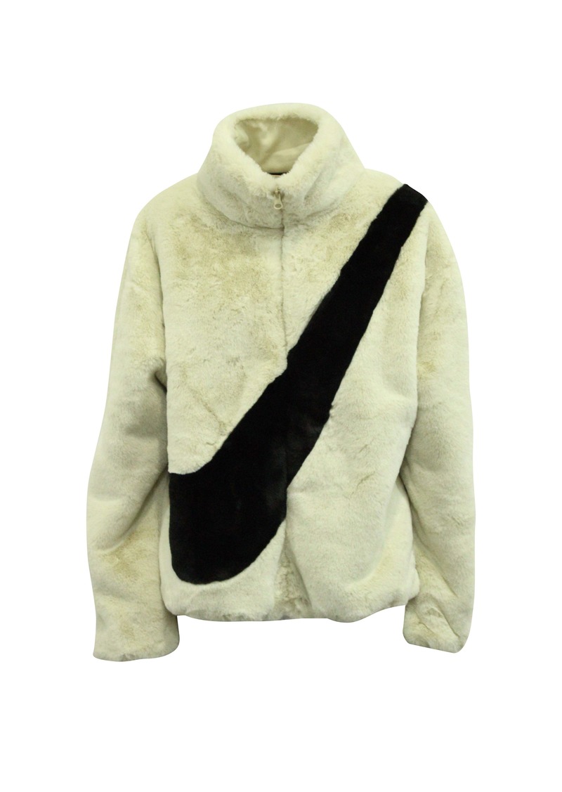 Nike Big Swoosh Jacket in Cream Faux Fur