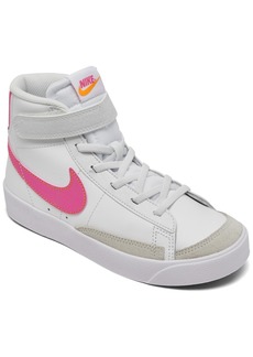 Nike Little Girls' Blazer Mid '77 Fastening Strap Casual Sneakers from Finish Line - White/Pink