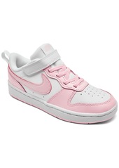 Nike Little Girls Court Borough Low 2 Adjustable Strap Closure Casual Sneakers from Finish Line - White, Pink Foam