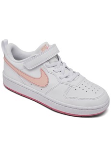 Nike Little Girls' Court Borough Low Recraft Fastening Strap Casual Sneakers from Finish Line - White/Pink