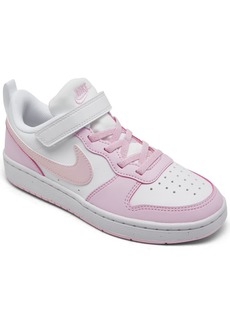 Nike Little Girls Court Borough Low Recraft Adjustable Strap Casual Sneakers from Finish Line - White, Pink Foam