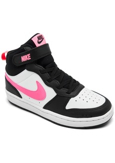 Nike Little Girls Court Borough Mid 2 Adjustable Strap Closure Casual Sneakers from Finish Line - Black, Sunset Pulse, White