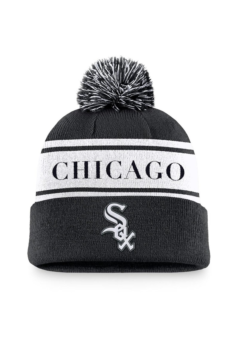 Nike Men's Black Chicago White Sox Team Stripe Peak Cuffed Knit Hat with Pom - Black