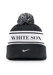 Nike Men's Black Chicago White Sox Team Stripe Peak Cuffed Knit Hat with Pom - Black